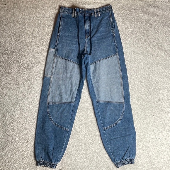 Y2K Urban Outfitters Jeans Patchwork BDG Medium Elastic Waist Ankle Pockets - Picture 1 of 8